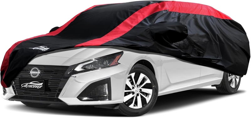 AltoCover Altima Car Cover Waterproof All Weather with Red Strip Design, Custom Fit for Nissan Altima 2002–2025, Altima Accessory with Door Zipper & Windproof Straps - Image 1